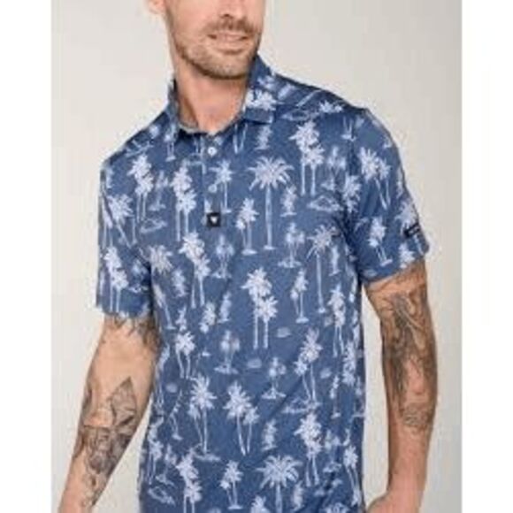 Bad Birdie Thermal Golf Polo Palm Tropical Print Size Large F - Picture 1 of 9